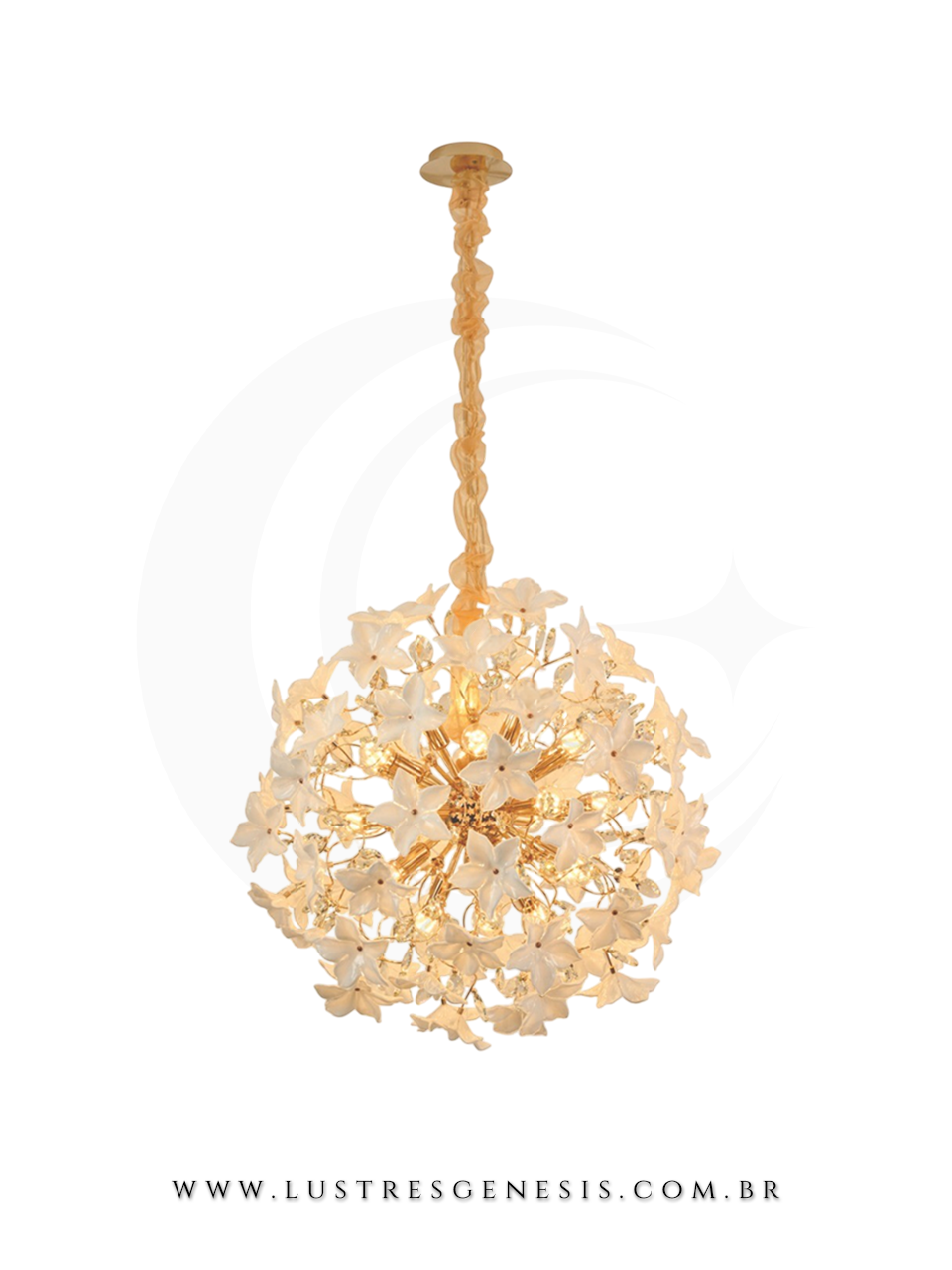 Luminaria Pendente de Cristal DCD06235 Dourado Redondo 50cm, Sala de Jantar, Mesa Area Gourmet, Suite Master, Sala de Estar
